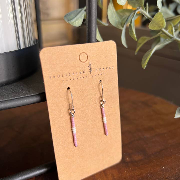 Frolicking Leaves - Wholesale Dangle Earrings - Pink and White Beaded Earrings1