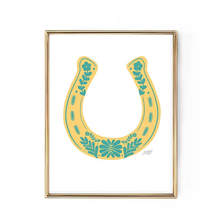 Western Floral Horseshoe Illustration - Art Print for wholesale by Lindsey Kay Collective