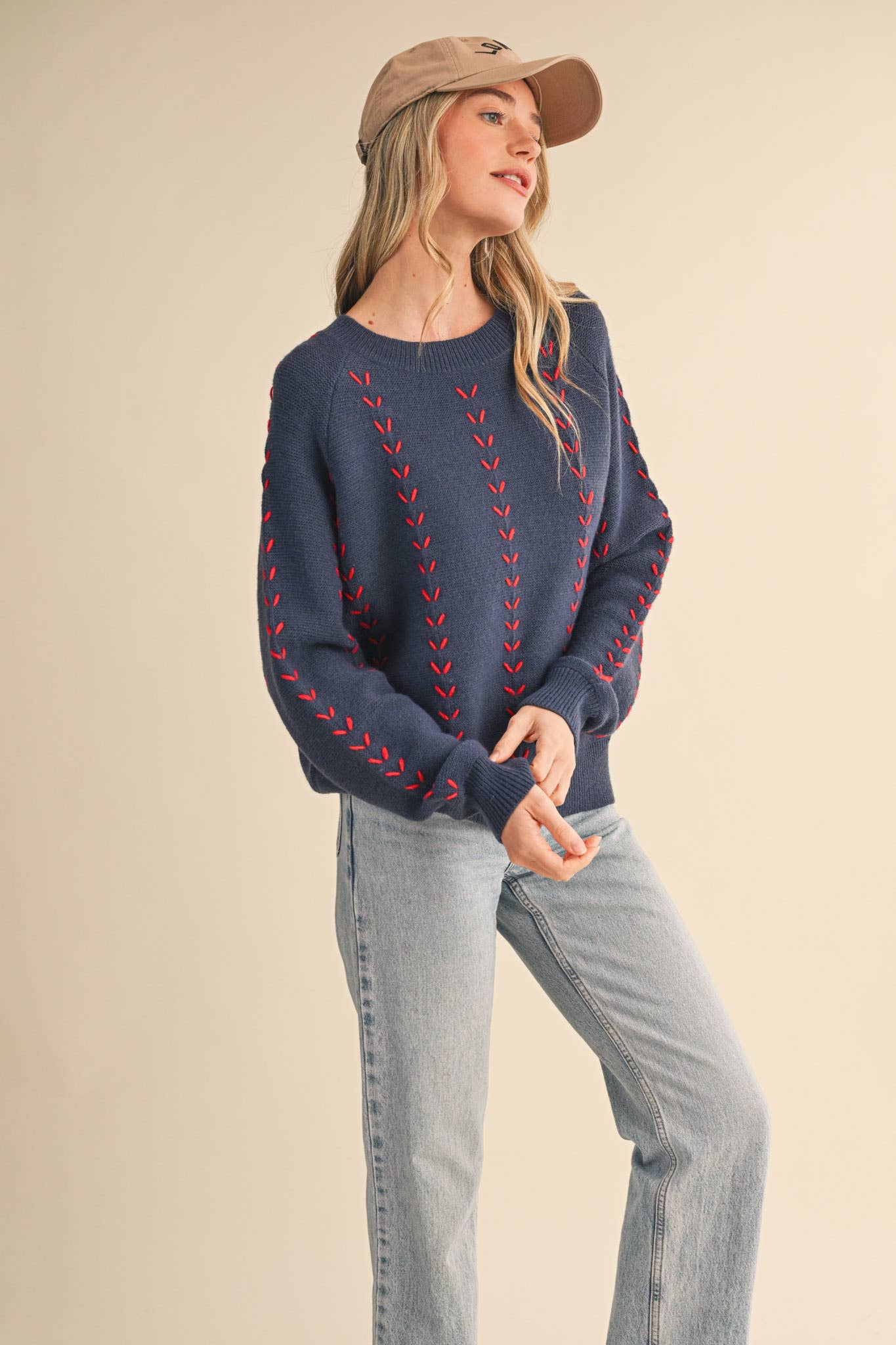 &MERCI - Wholesale Knit Sweater - Women's - EMBROIDERED LONG SLEEVE PULLOVER SWEATER MSW1117928
