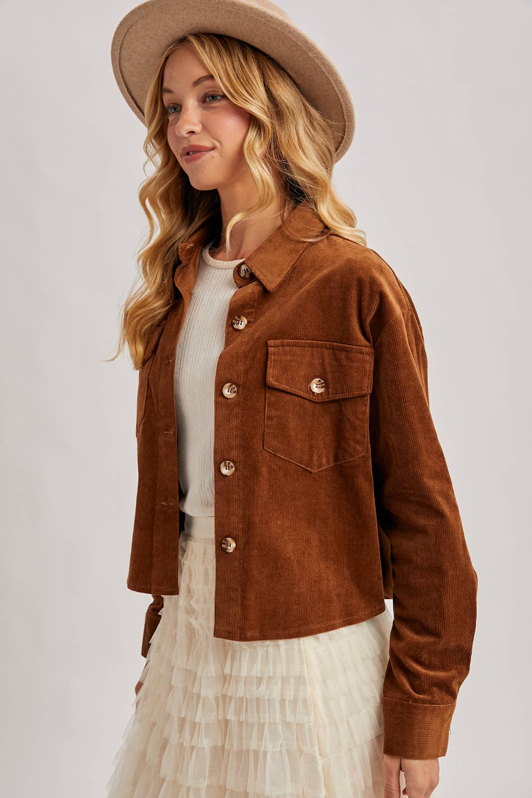 Bluivy - Wholesale Jacket - Women's - CORDUROY CROPPED BUTTON DOWN SHIRT JACKET37