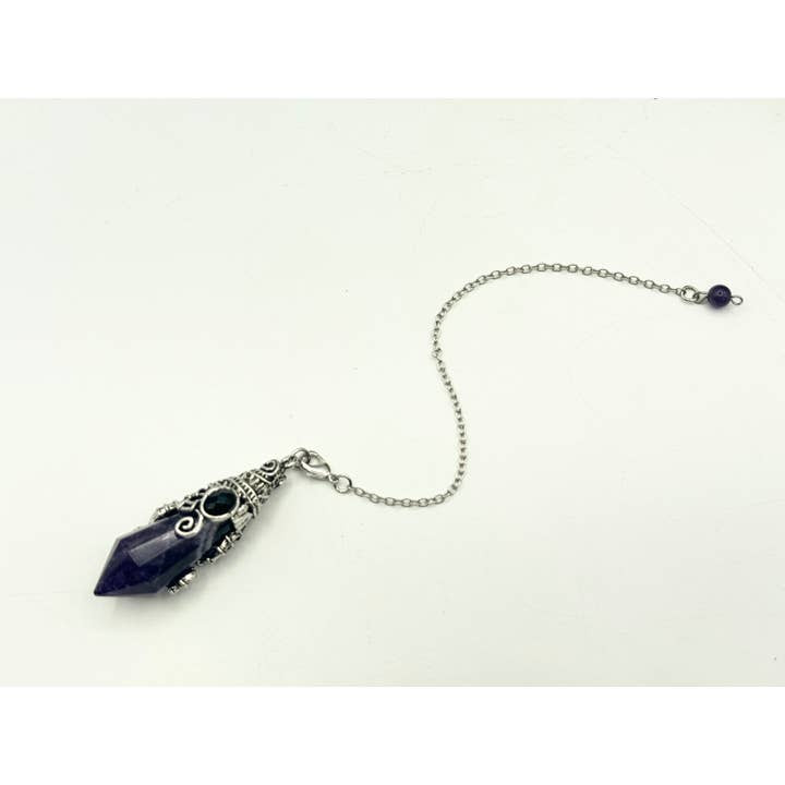 Meraki Gemstones - Venta al por mayor Tableros de péndulos - Péndulo de Amatista de 12 Facetas en Color Plata Antigua2