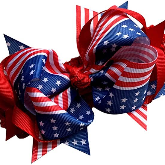 Funny Girl Designs - Wholesale Fashion Headband - Baby - Patriotic 4th of July American Flag Bow Baby Crochet Headband