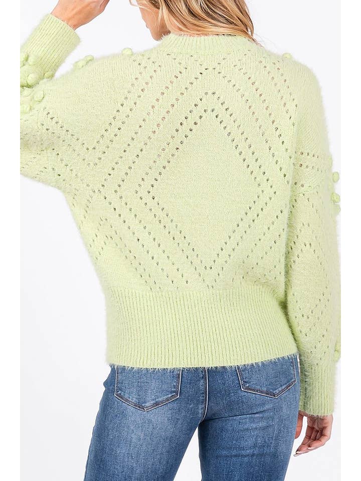 ROUSSEAU - Wholesale Knit Sweater - Women's - MOHAIR POM POM LONG SLEEVES SWEATER3