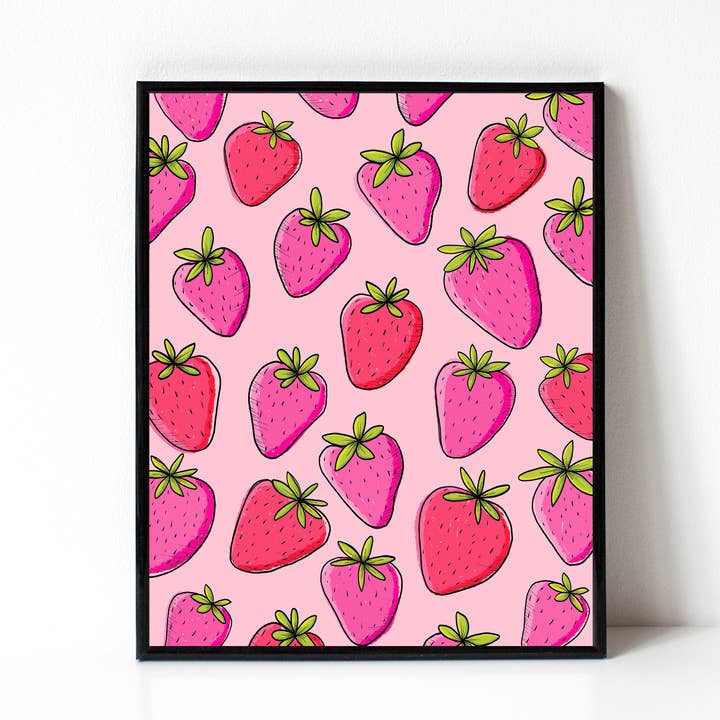 Strawberry Pattern 8x10 Art Print for wholesale by Katie Vaz Design