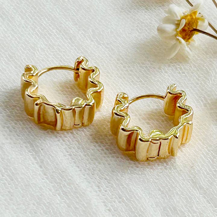 Gold Wave Huggie Hoops for wholesale by KARA | TOZER