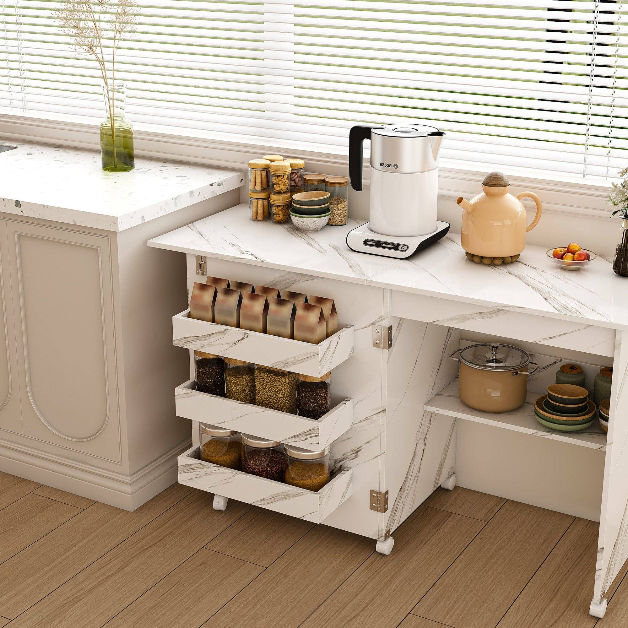 39F Inc. - Wholesale Craft Supplies - 4-in-1 Folding Sewing Table w/Lockable Wheels (White MDF)7