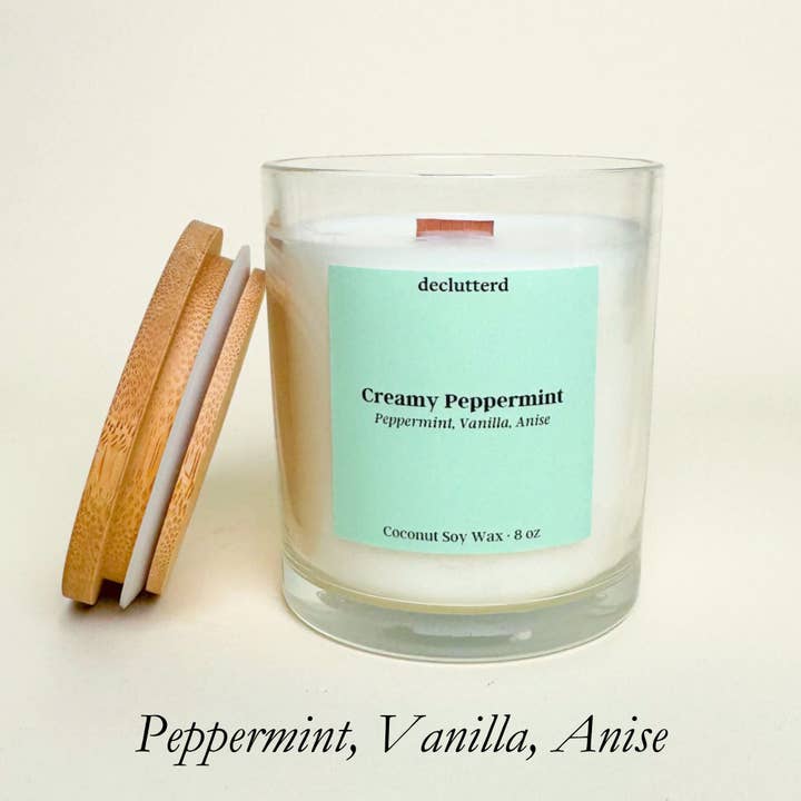 Candle Wood Wick Creamy Peppermint Non Toxic Coconut Soy Wax for wholesale by declutterd