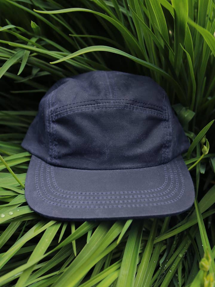 5 Panel - Blank - Navy Waxed Cotton Canvas for wholesale by Muttonhead