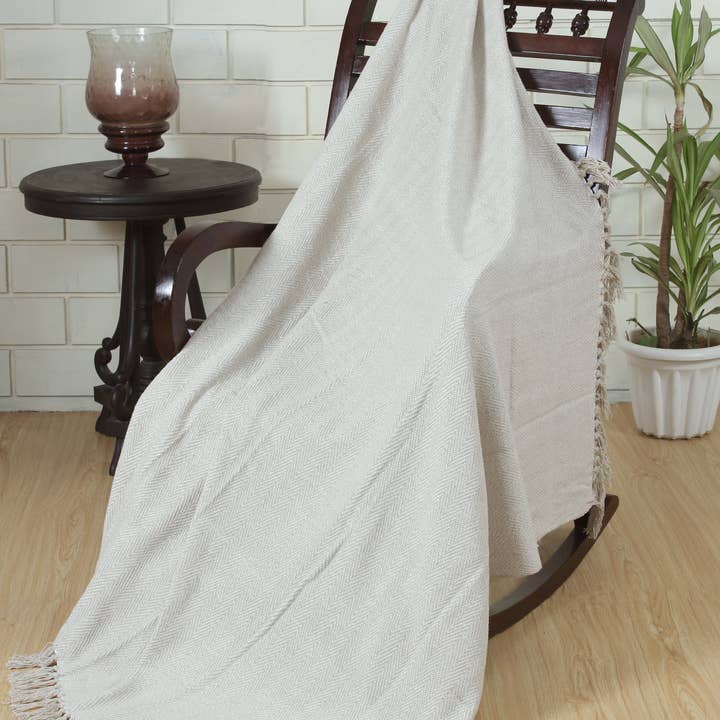 Fabstyles - Wholesale Throw Blanket - Fabstyles Herringbone Stripe Cotton Throw Blanket Fringes6