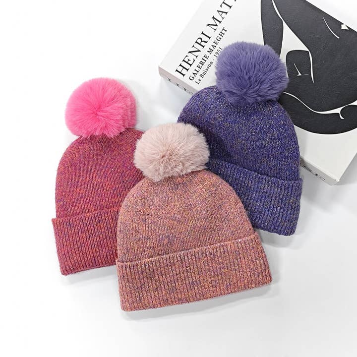 Two Toned Pompom Hats 3 Asst for wholesale by Passion Accessories Ltd