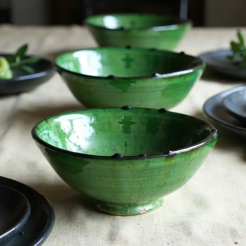 High crafty - Wholesale Serveerschaal - 🌿 Set van 3 Marokkaanse Tamegroute aardewerken kommen1