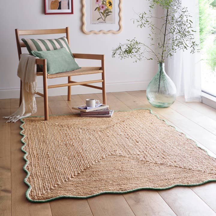 Origins Jute Scalloped Edge Green Rug for wholesale by Phoenox Textiles