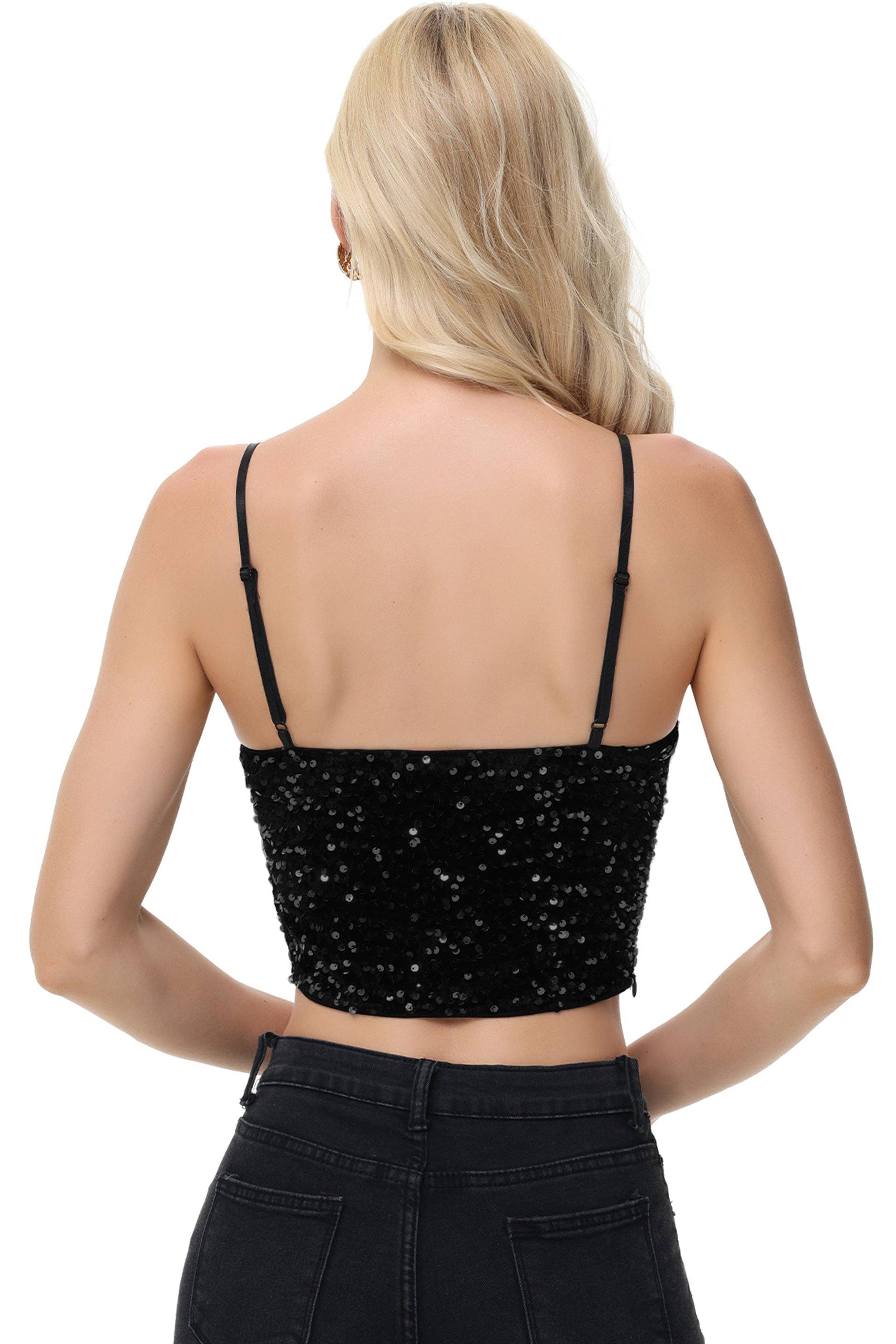 Anna Kaci Wholesale - Wholesale Camisole - Women's - Sparkly Sequin Cami Tops Crop Club Party Glitter Spaghetti3