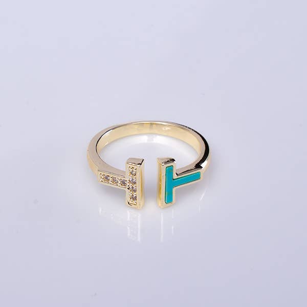 Genuine Turquoise & Gold T Ring for wholesale by My Best Kept Jewelry