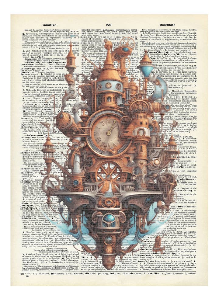 Mekanisk, klockor, ångbåt, Vintage Dictionary Prints för wholesale av Crazilyhumbledesigns