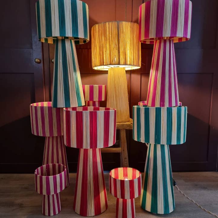 High crafty - Wholesale Accent/Desk Lamp - Handmade Moroccan Raffia Striped Lamp – Natural Fiber Table