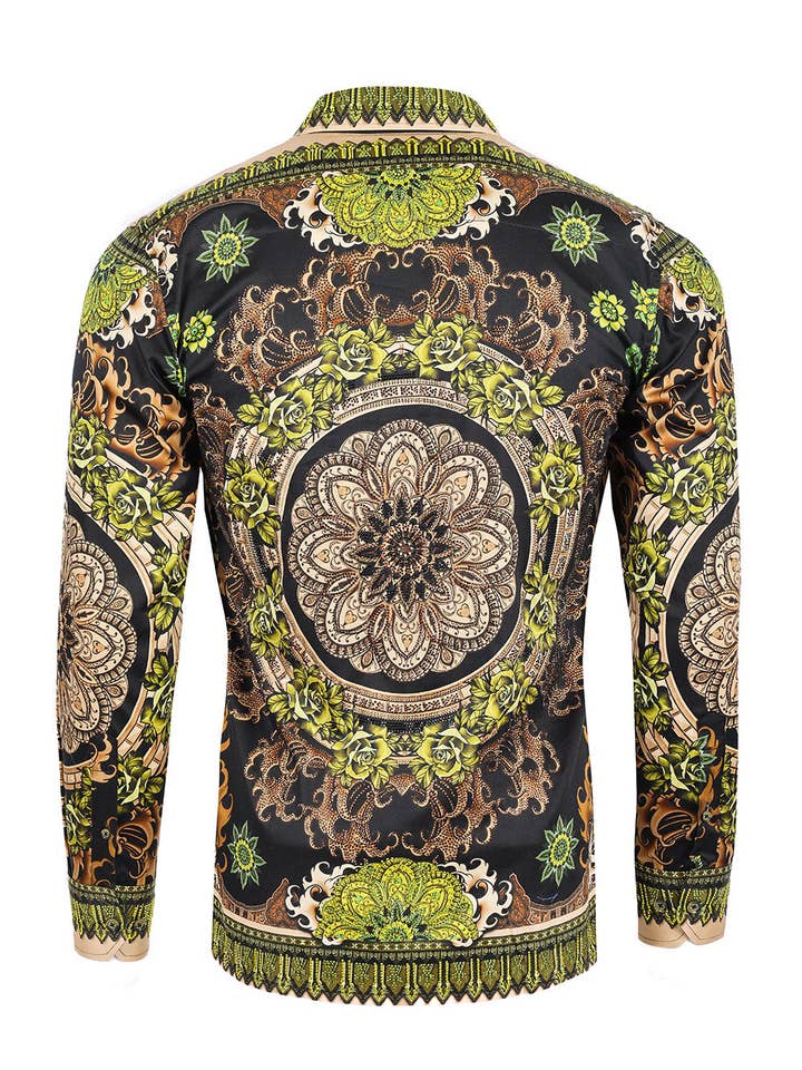 BARABAS - Wholesale Button Down Shirt - Men's - Men's Rhinestone Floral Print Long Sleeve Shirts 3SPR413