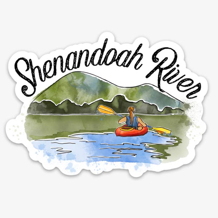 Shenandoah River Kayaker Die Cut Sticker for wholesale by Sweetgum Studio