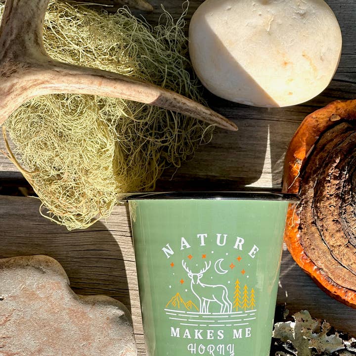The Sacred Wild Candle Co - Wholesale Jar/Filled Candle - Unique! Reusable Enamel Cup Candle - Nature Makes Me Horny