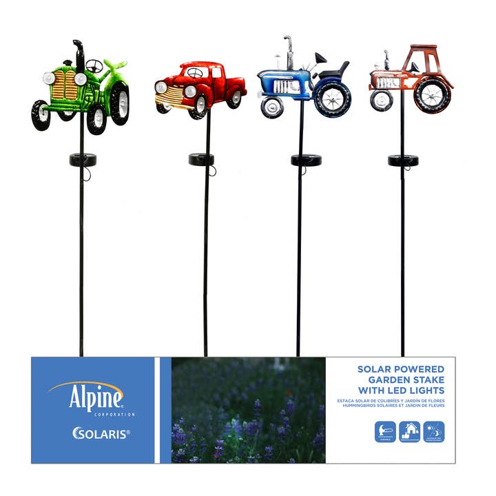 Alpine Corporation - Wholesale Garden/Lawn Stake - Solar Vintage Truck and Tractor Stake w/ LED - Tray Pk of 121