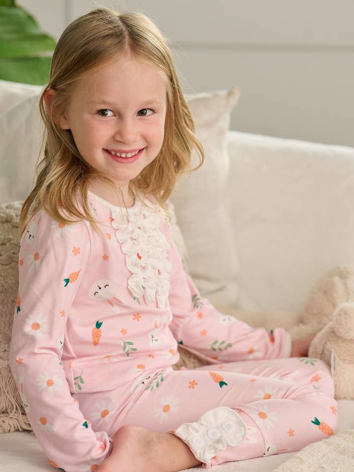Girls Easter Ruffle Buttflap Pajamas - Easter Bunny Girl for wholesale by Sugar Bee Clothing