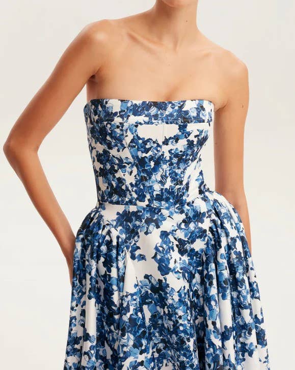 Rosa Clothing - Wholesale Dress - Women's - Elegant Strapless Floral Maxi Dress3