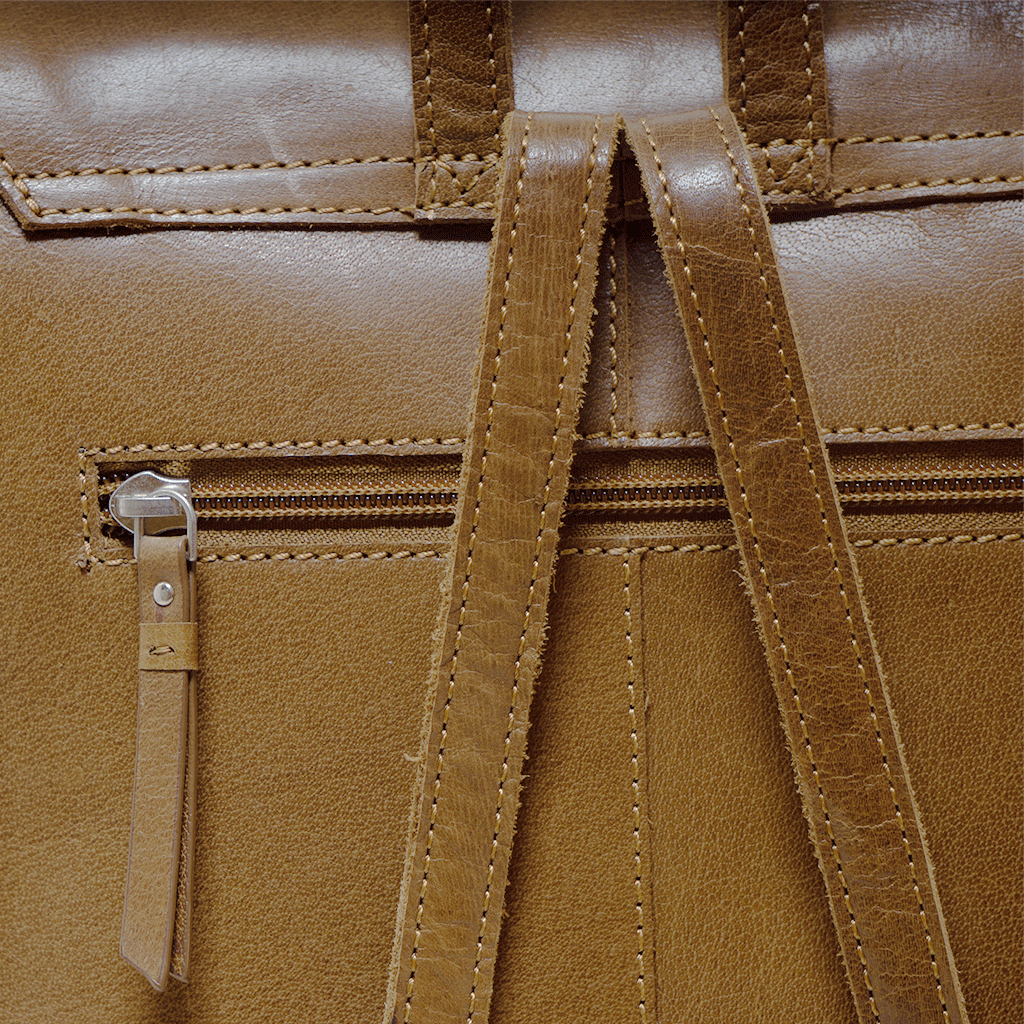Assots London - Wholesale Backpack - Women's - 'MARGARET' Tan Natural Grain Polished Leather Flap Over Ba3