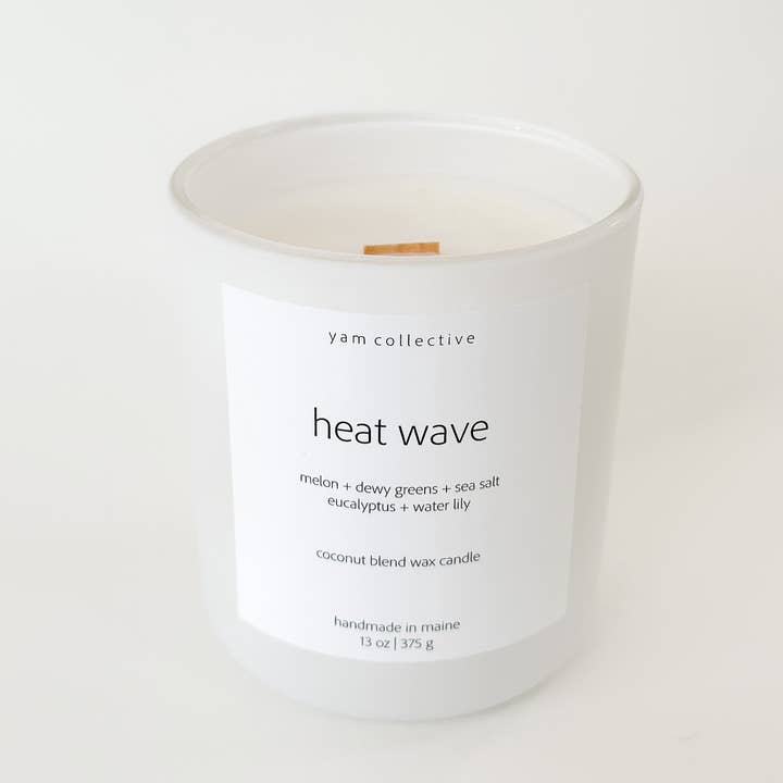yam collective - Wholesale Jar/Filled Candle - Heat Wave - 13 oz Melon + Cucumber Matte White Glass Candle