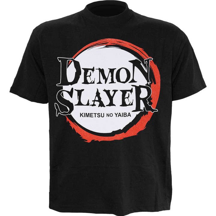DEMON SLAYER — LOGO - T-shirt noir imprimé sur le devant pour la vente par Spiral