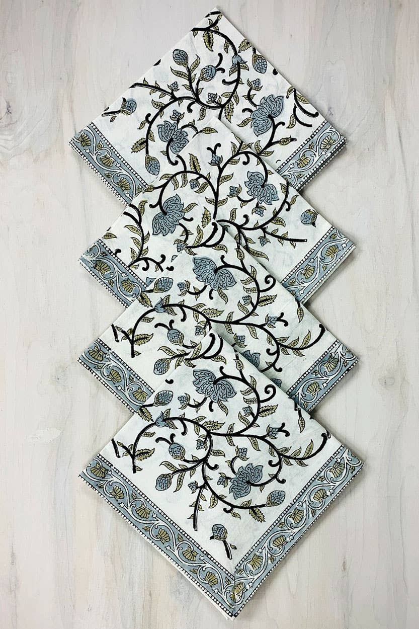Sevya Handmade – wholesale Dinner & cloth napkin – Silver Floral Napkin Set1