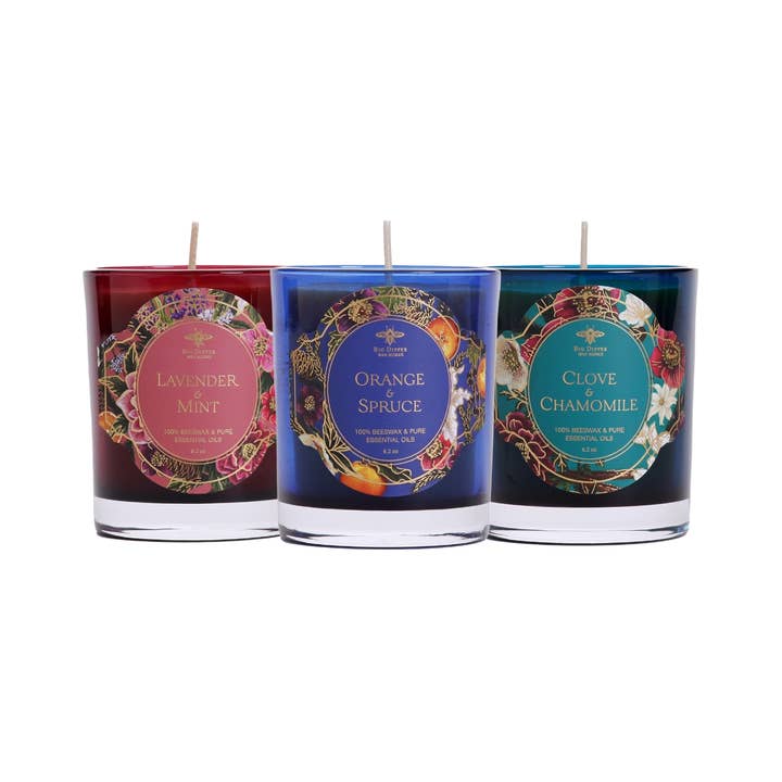 Glass Candles – Pure Beeswax – Winter Garden Collection for wholesale by Big Dipper Wax Works