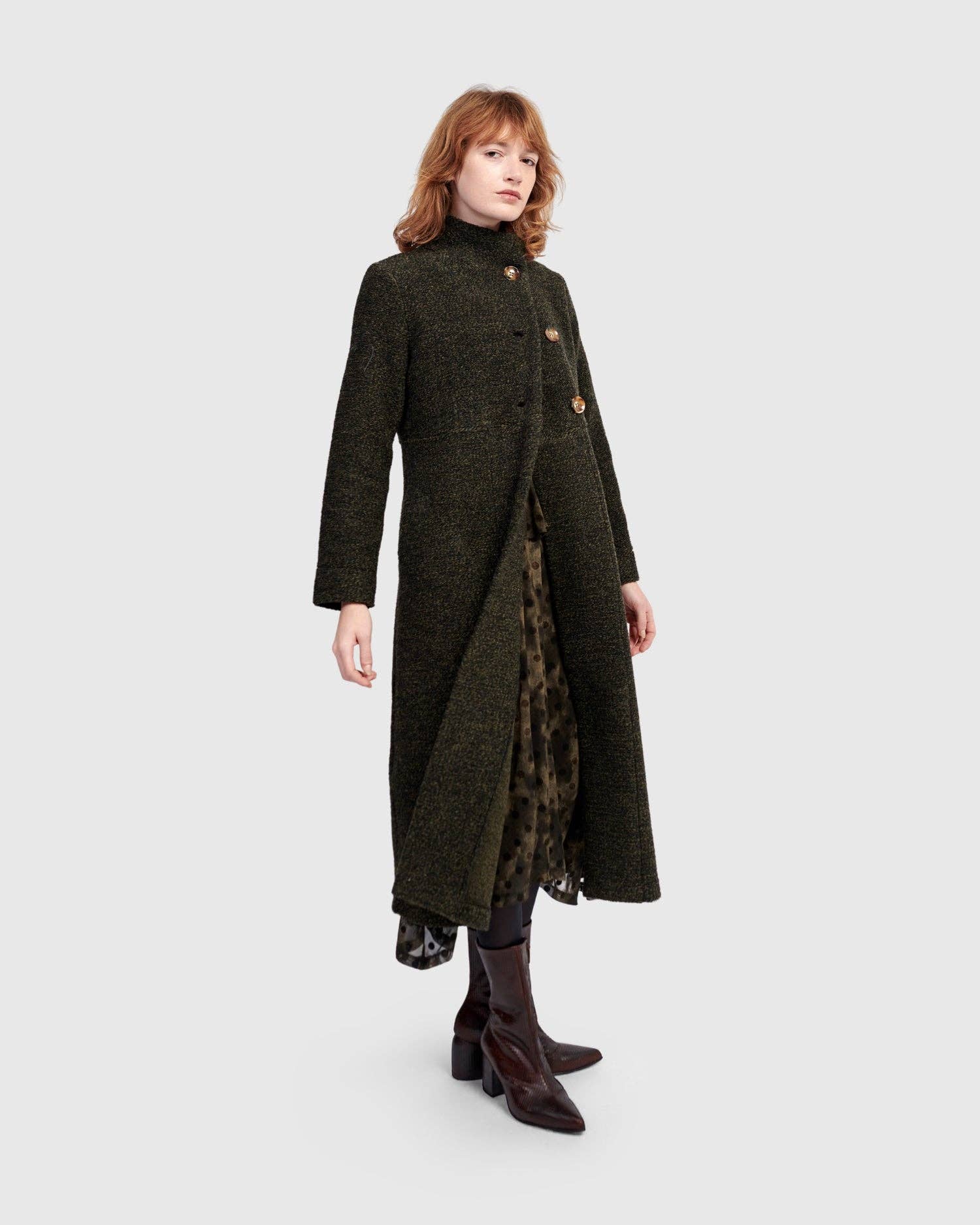 Urban Tash Long Coat, Khaki for wholesale on Faire6