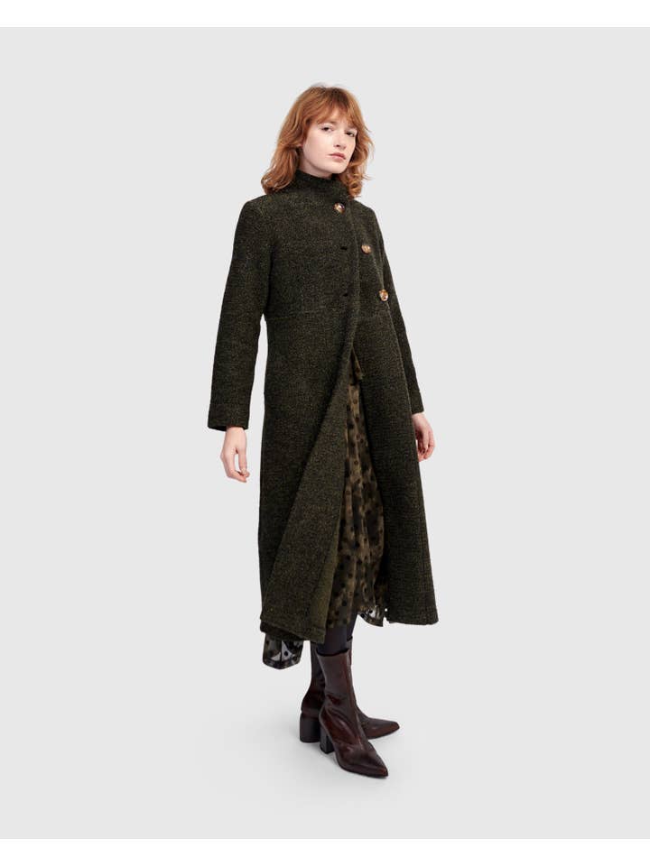 Urban Tash Long Coat, Khaki for wholesale on Faire6