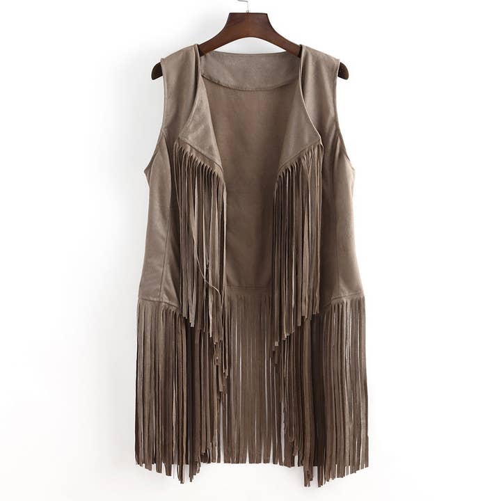 Rosa Clothing - Wholesale Outerwear Vest - Women's - Fashion Thin Tassel Slim Sleeveless Vest