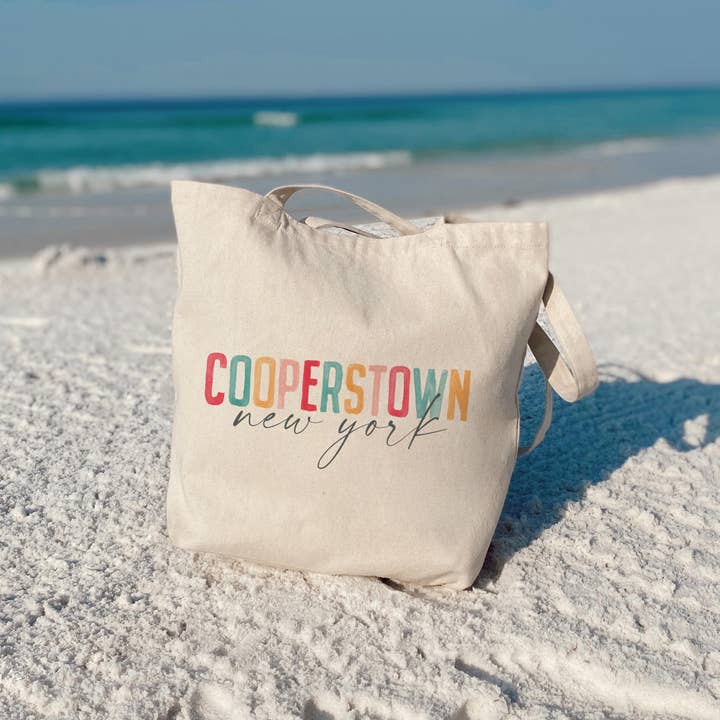 Tote Bag Natural Canvas-Watercolor City Cooperstown New York for wholesale on Faire3
