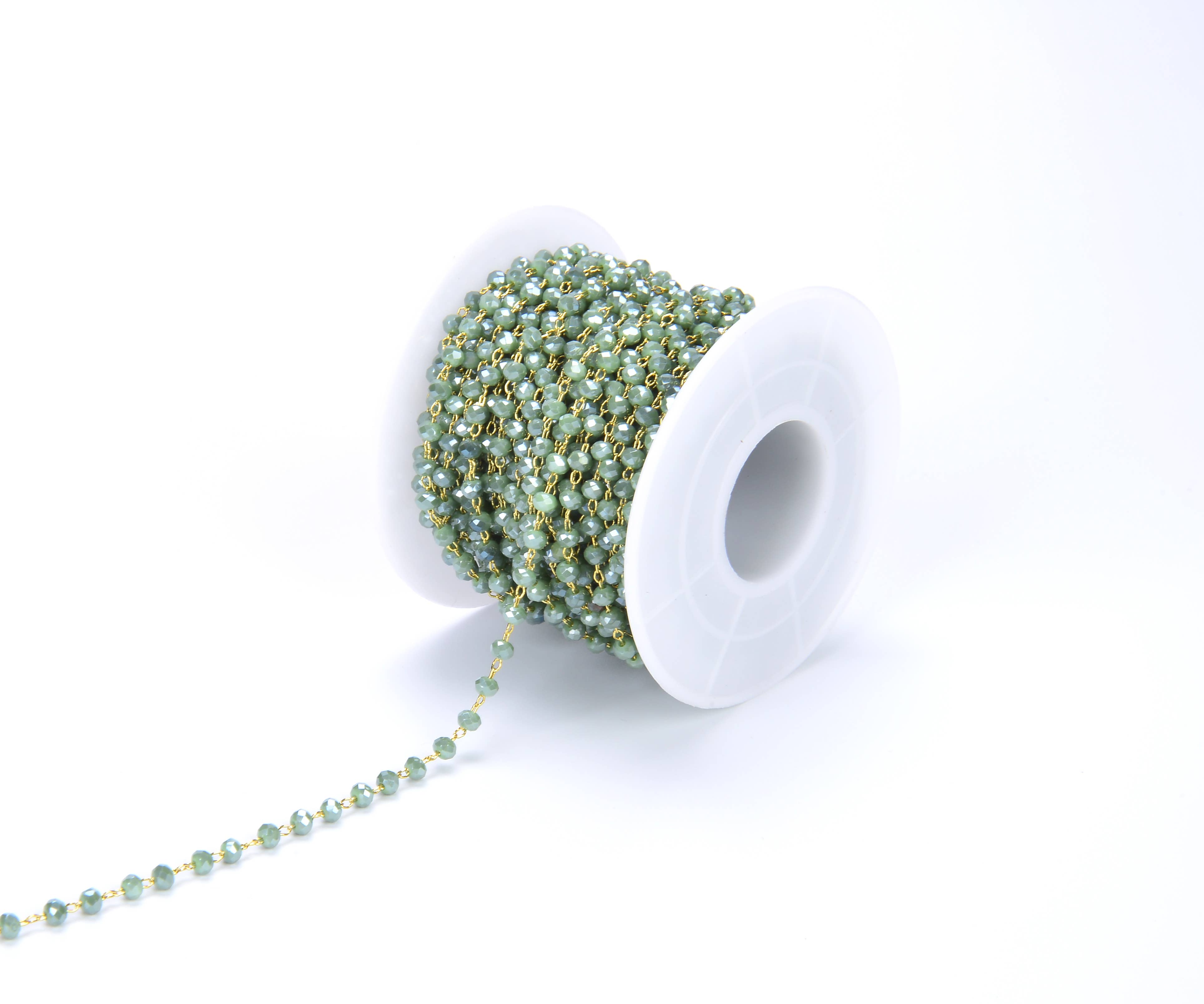 findings4uGem - Wholesale Link & Chain Necklace - Light Green Rondelle Faceted Beads Gift Chain By Foot, CH0260