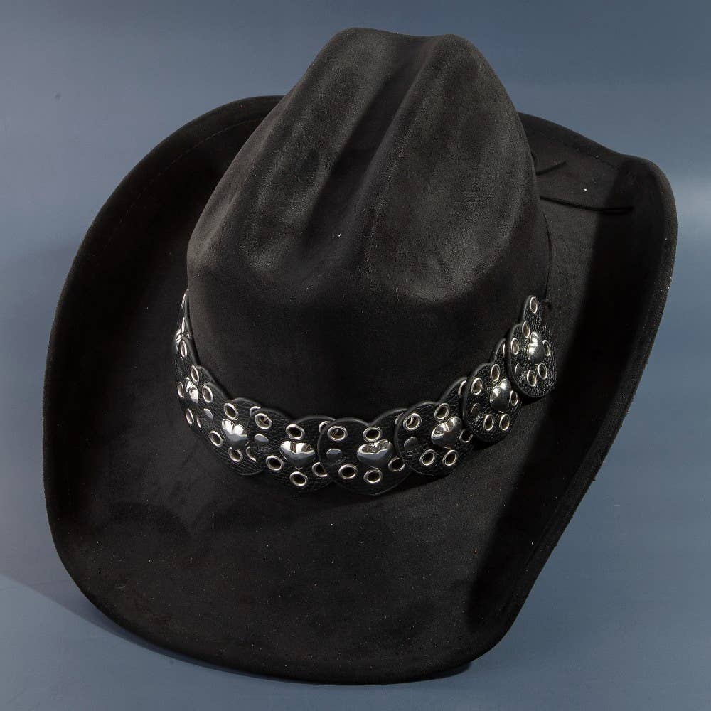 Collections by Fame Accessories - Vente Chapeau de cowboy – femme - Chapeau de cowboy occidental avec ceinture à sangle en cœur8