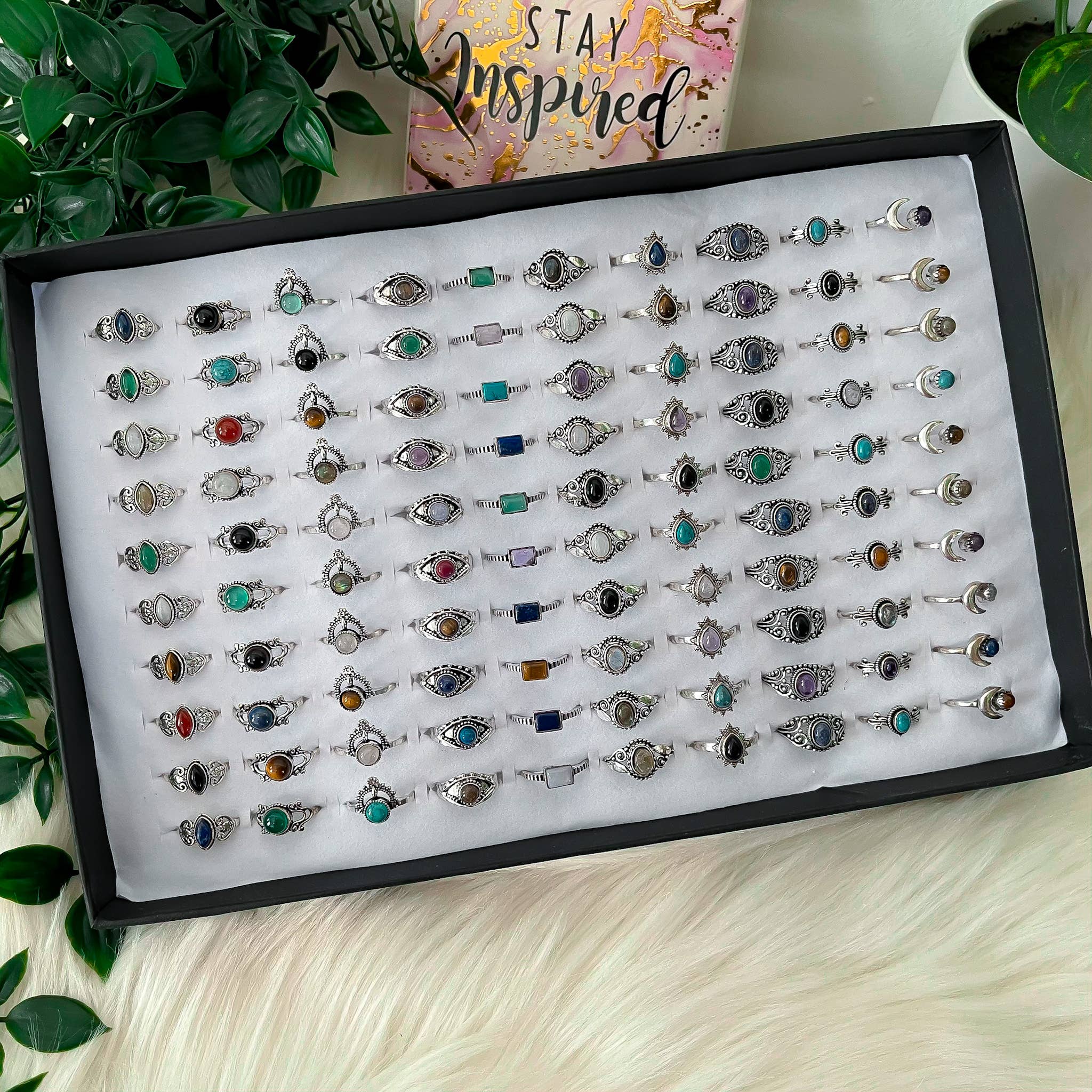 Karma Nepal Crafts - Wholesale Single Stone/Solitaire Ring - 100 Piece Bohemian Silver Crystal StackablRing  ($2.25 each)1