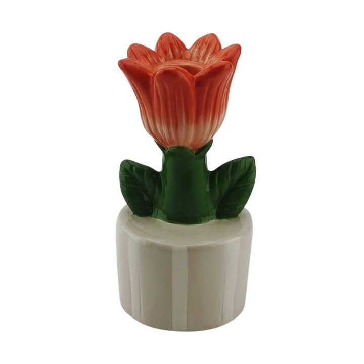 Housevitamin bv - Wholesale Candle Holder - Candle Holder - Tulip - Stoneware- Sand/Orange- 9x8,5x17,5cm0