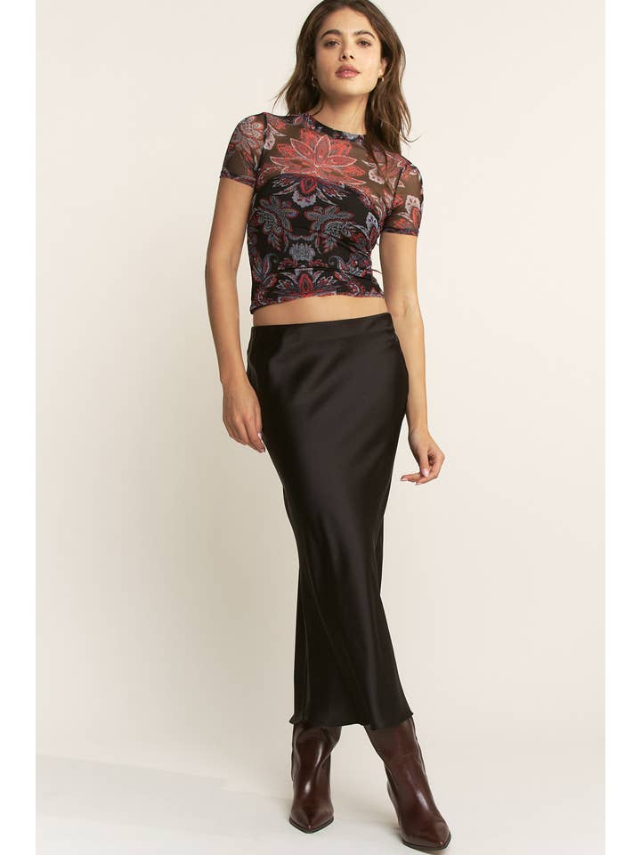 YNEZ - Wholesale Blouse - Women's - Boho Paisley Crew Neck Mesh Dressy Cocktail Top Tee18