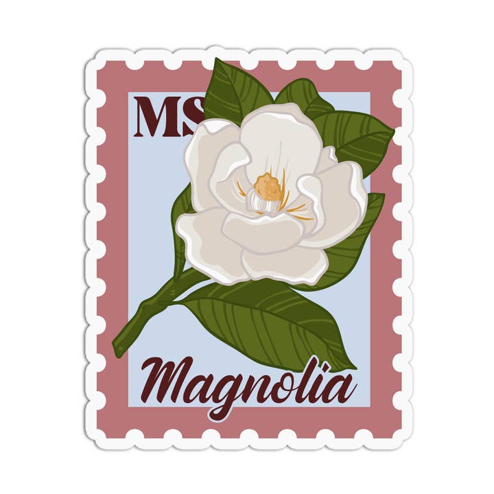 State Flower Magnolia Mississippi MS Vinyl Textured Stickers for wholesale by Girls Printing House