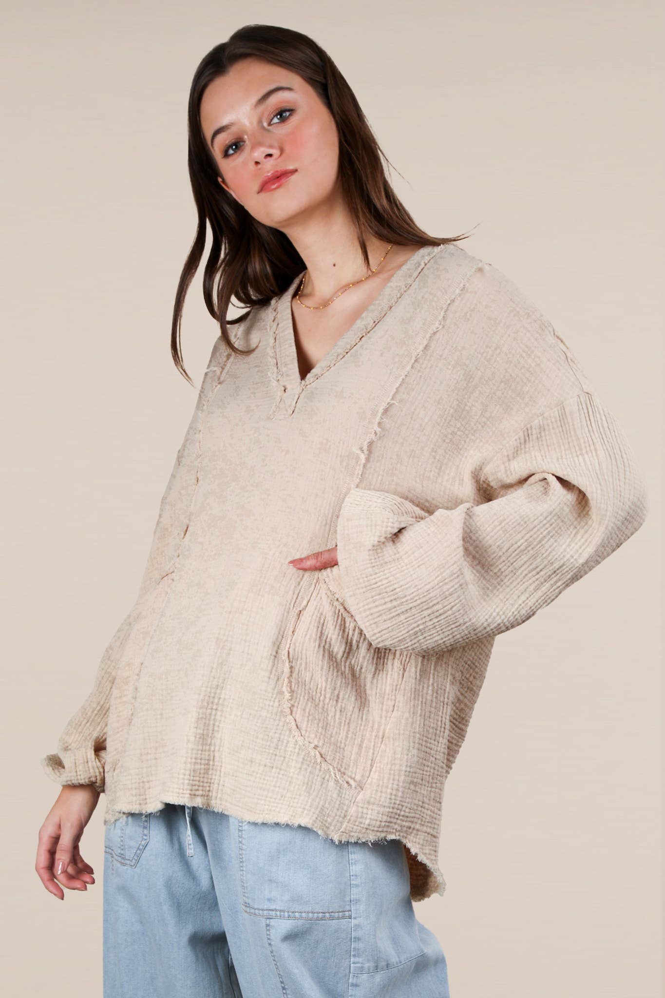 VERY J - Wholesale Shirt - Women's - NT12105-Washed Cotton Gauze Oversized Top17