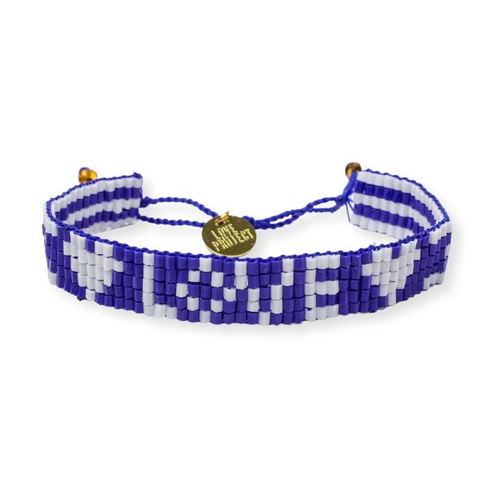 Seed Bead LOVE with Hearts Bracelet - Royal Blue and White for wholesale by Love Is Project