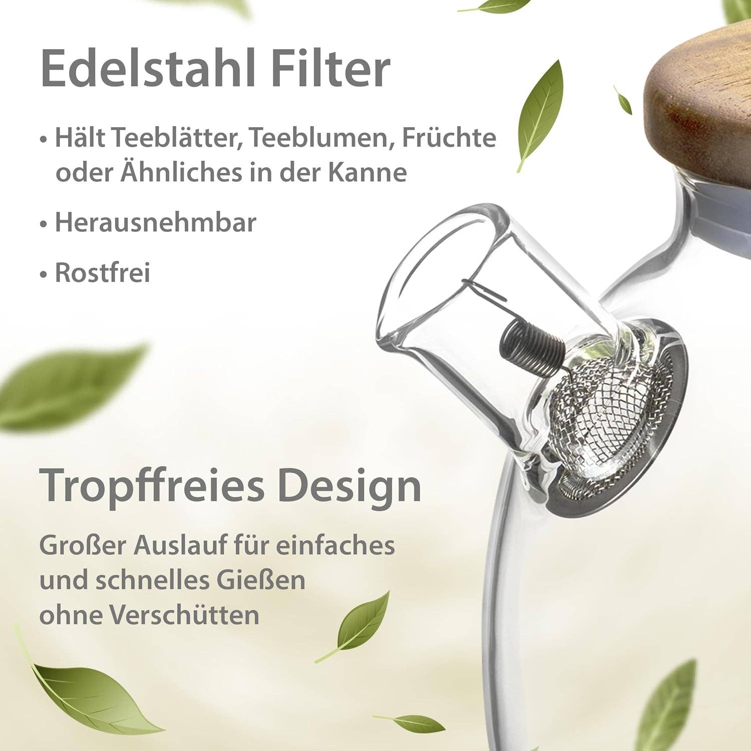 Biomatea - Wholesale Tea Pot - Glass teapot with strainer insert & wooden lid 580ml3