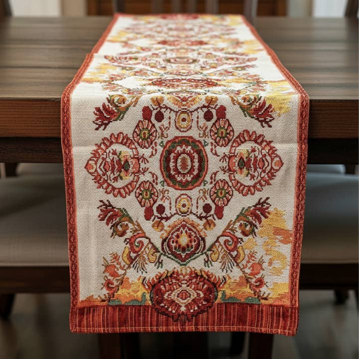 Tache Elegant Burgundy Ornate Paisley Woven Tapestry Table Runner (18194) for wholesale by Tache Home Fashion