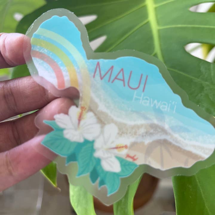 Island Stickers & More / Yuriko J. Design - Wholesale Sticker - Maui Beach Map Clear Sticker- Hawaii1