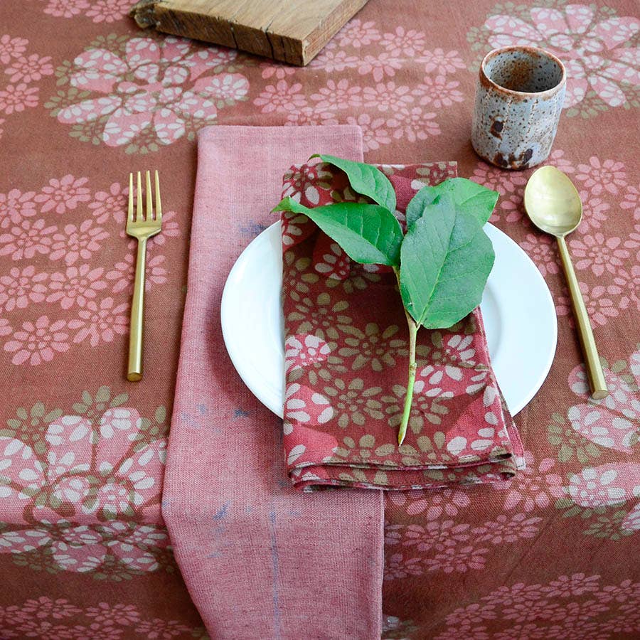 Ichcha - Wholesale Dinner & Cloth Napkin - Block Print Napkins in Terracotta (Set of 4) - Forget Me Not10
