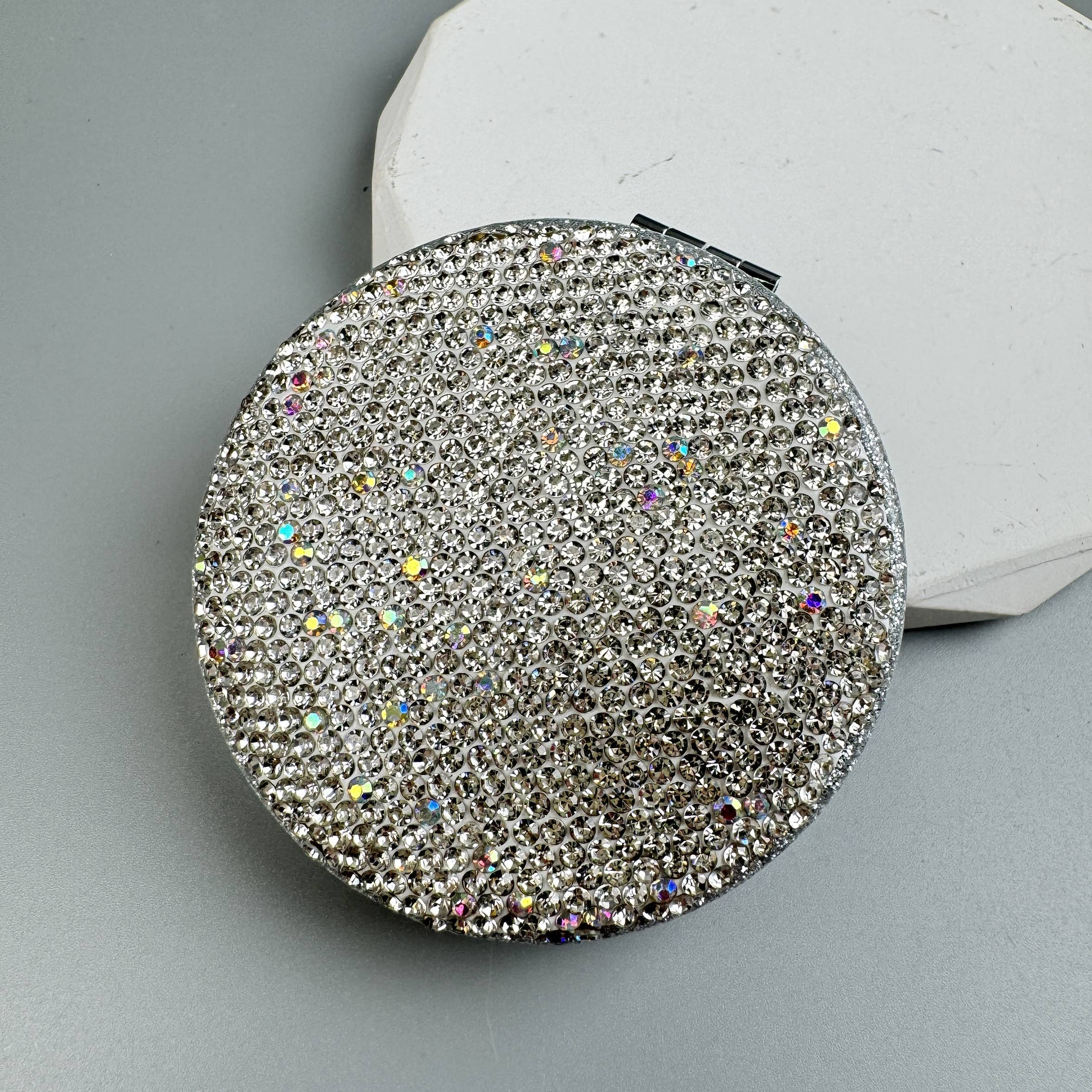 Ole - Wholesale Compact Mirror - Circle Ceramic Rhinestone Folding Makeup Mirror M044912