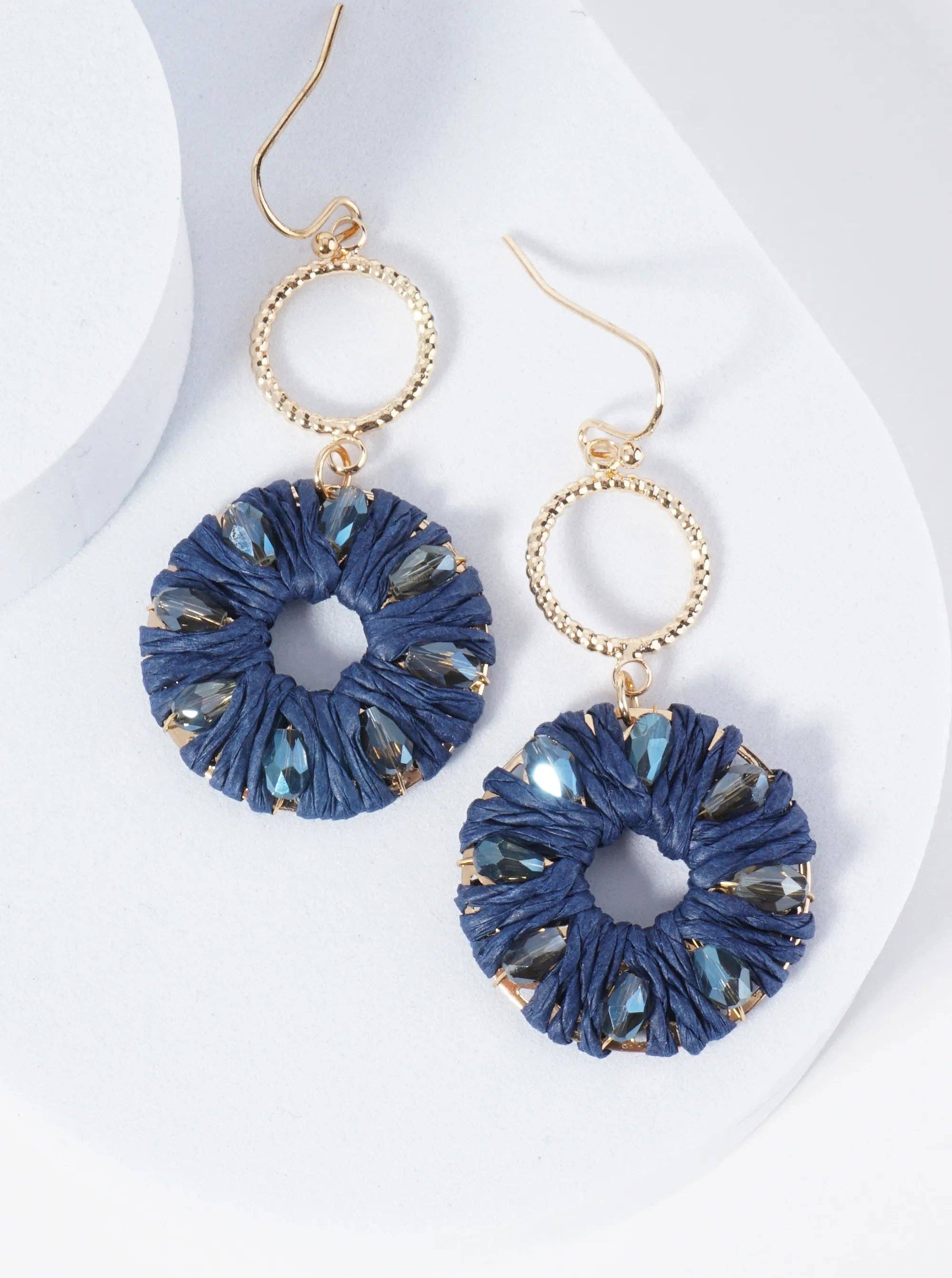 Wild Honey - Wholesale Dangle Earrings - Two Circle Drop Earrings Wrapped With Glass Beads And Raffia3