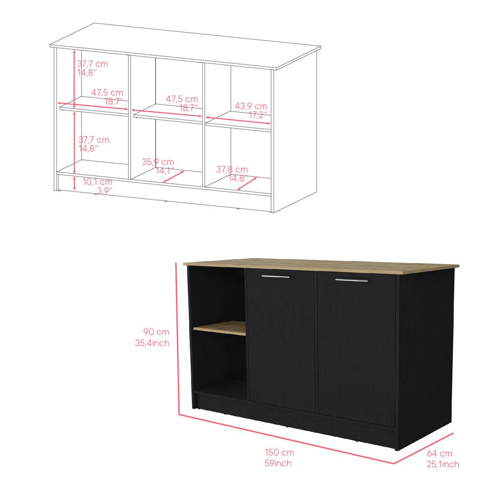 Treevol Furniture - Wholesale Kitchen Storage/Organizer - Kitchen Island Padua, Kitchen, Black / Macadamia7